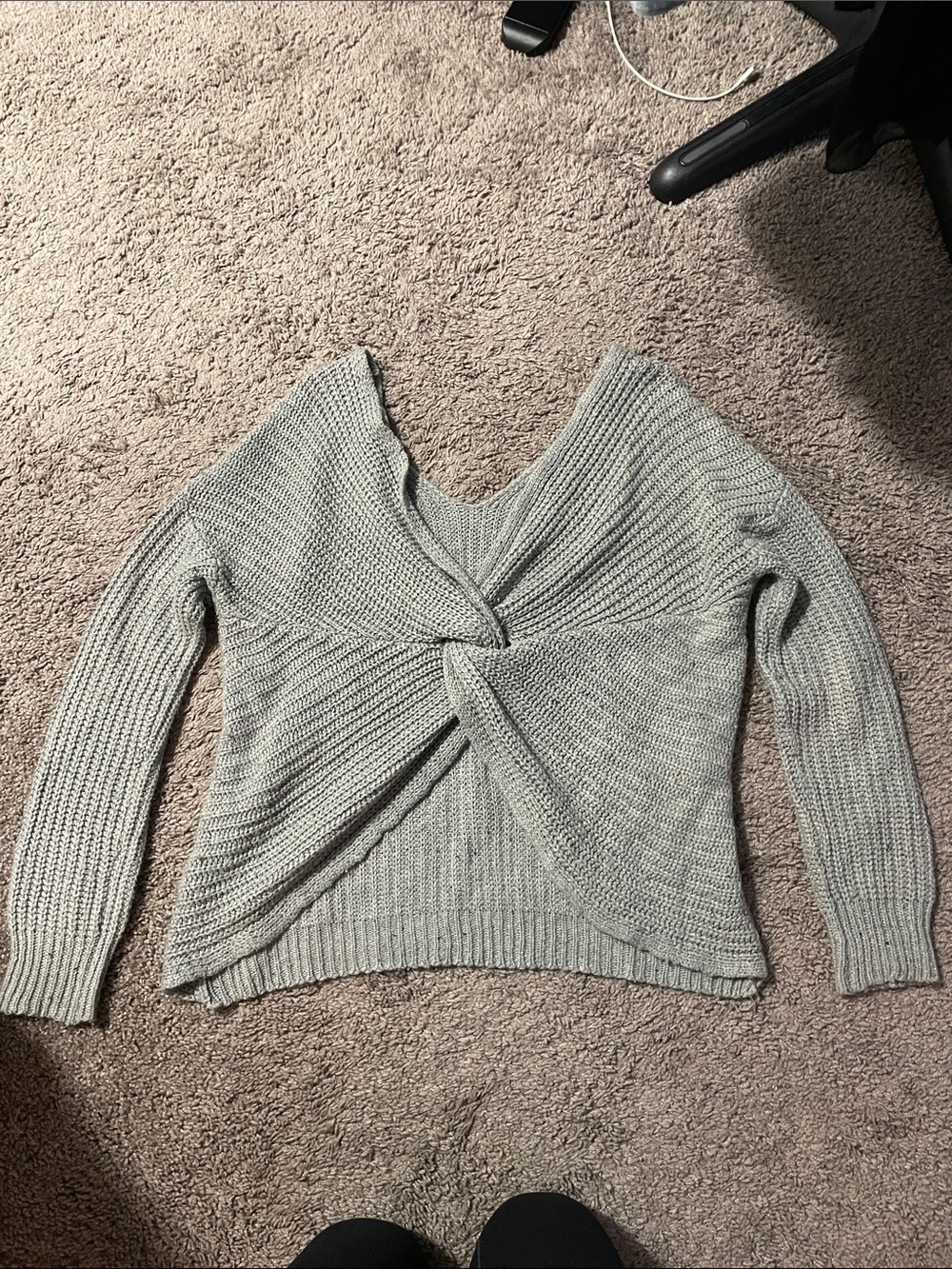 Women’s Twist Back Knit Sweater - Light Gray